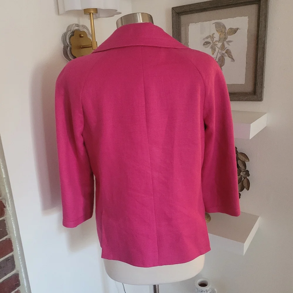 Talbots Women's Pink Linen Jacket 3/4 Sleeves Front Pockets Size 8